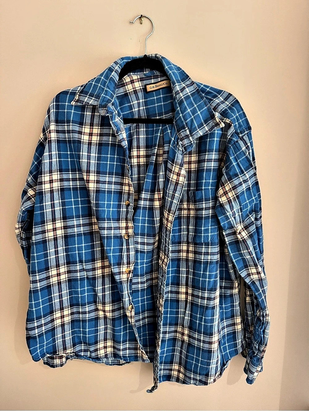 G.H. Bass & Co. Plaid Button Down Shirt Blue & White Size XL
